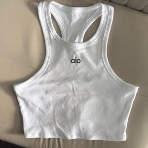ALO Yoga White Ribbed Racerback Crop Top